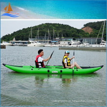 Caiaque para 2 pessoas Caiaque de pesca de cor verde agradável 0,9 mm PVC pequeno barco a remo